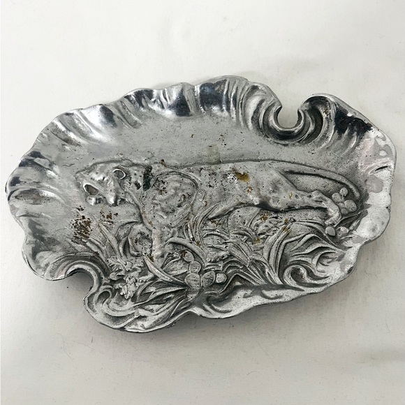 Antique President Teddy Roosevelt Tiger Prowling Through Grass Tray Trinket Dish - Picture 1 of 6